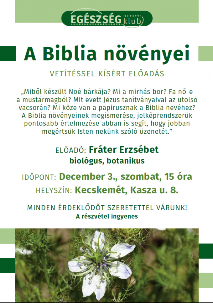 A Biblia növényei – Vetítéssel kísért előadás Kecskeméten