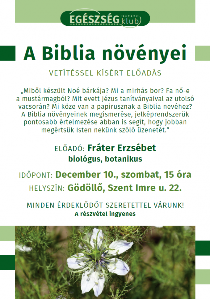 A Biblia növényei – Vetítéssel kísért előadás Gödöllőn
