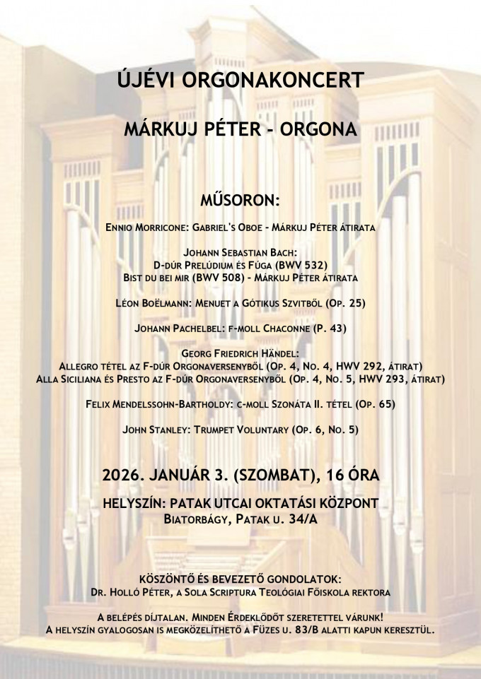 ÚJÉVI ORGONAKONCERT - január 3-án Biatorbágyon