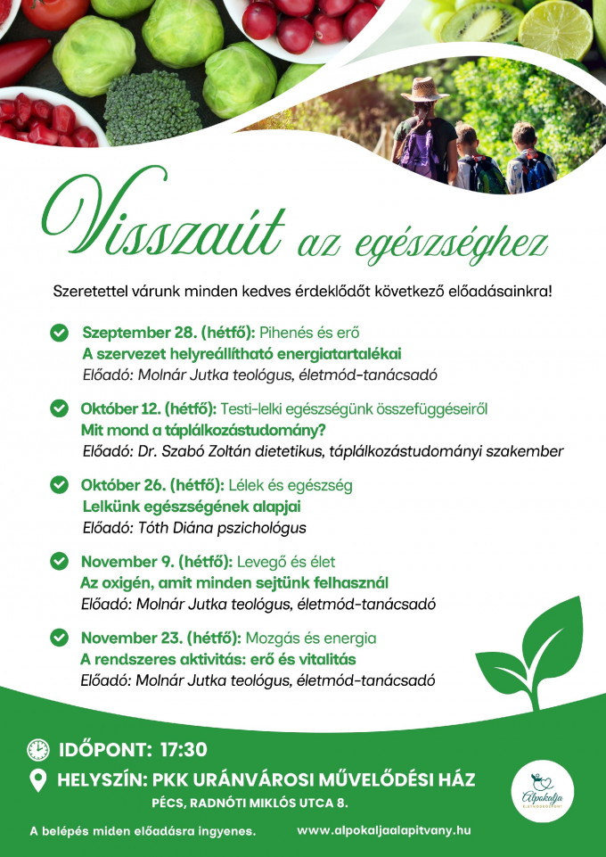 Visszaút az egészséghez - előadás-sorozat Pécsen